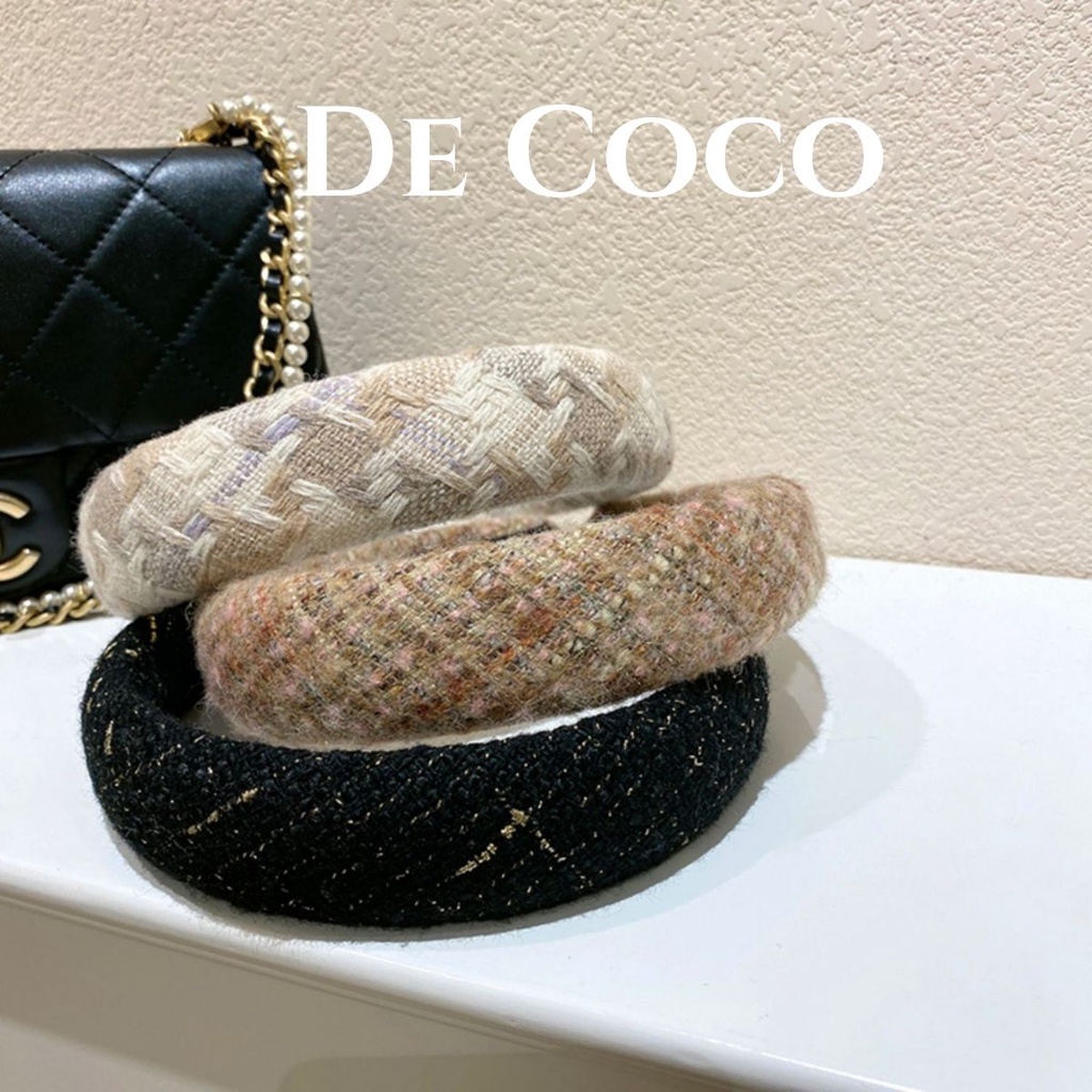 Bờm dạ tweed bản to, băng đô dạ tweed De Coco