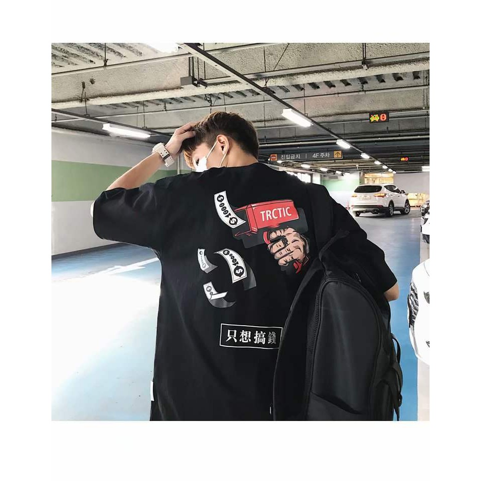 Áo Thun Unisex DOL vai rộng tay lỡ cá tính phong cách Ulzzang in hình súng cá tính