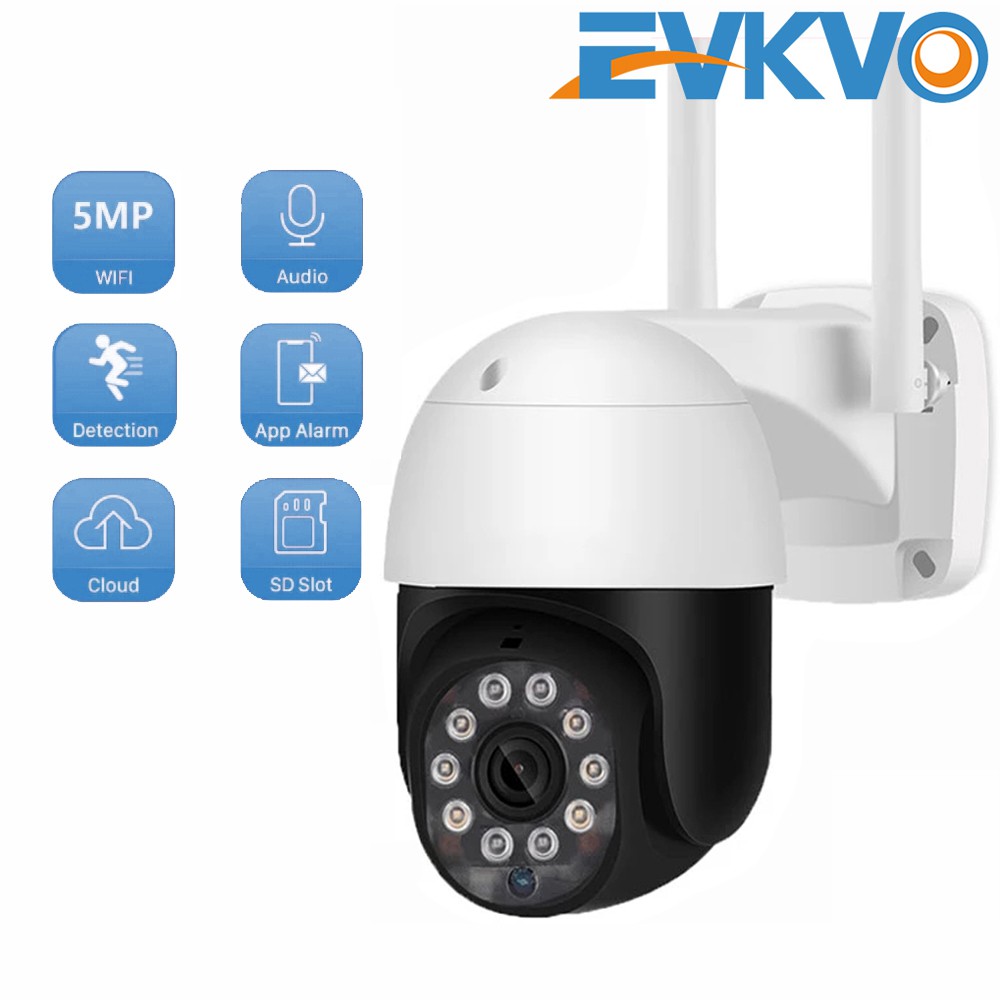 EVKVO - 10LEDs Tầm nhìn ban đêm đầy đủ màu sắc - YI LOT APP UHD 5MP WIFI CCTV Rotate Camera quan sát IP PTZ không dây ngoài trời không thấm nước