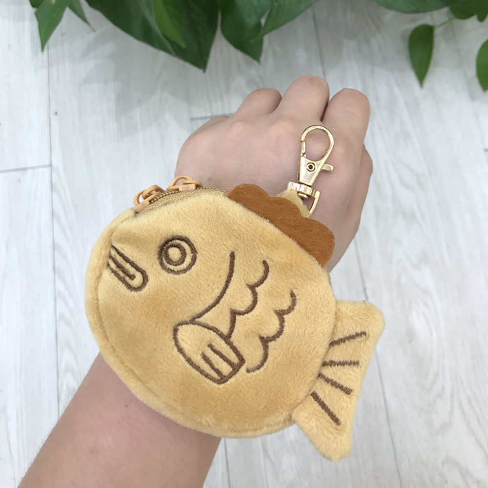 Ví đựng tiền xu cầm tay kiểu dáng bánh cá Taiyaki 10cm siêu mềm mại có dây kéo