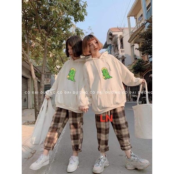 Sét áo hoodie khủng Long đeo cặp +quần kẻ LN11