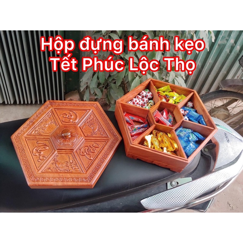 (Giảm Giá) Khay bánh kẹo Phúc Lộc Thọ gỗ hương đá nam phi cao cấp