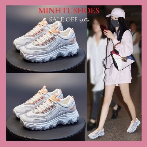 Sneaker/ Giày Sneaker/ Giày Sneaker Nữ Phối Màu Hai Màu Cam Hồng Cao 3Cm Cực Xinh, Nhanh Nhẹn Cho Mùa Hè Năng Động