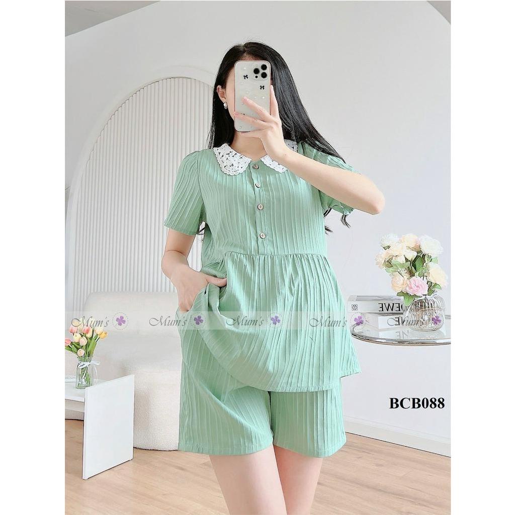 &quot;Đồ bộ mặc bầu và sau sinh FREESHIPBCB088-Bộ gân xanh ngọc cổ ren