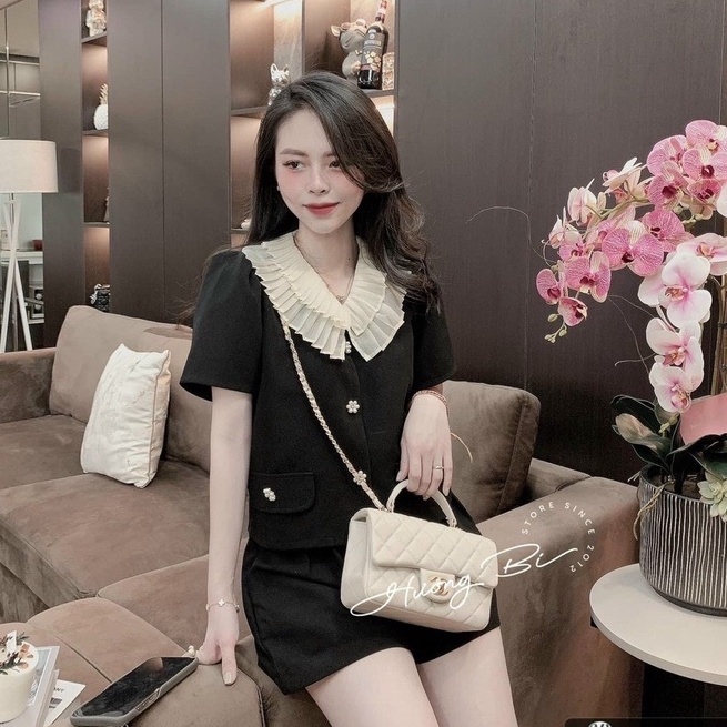 Sét bộ LINH RUBI STORE sét áo sơ mi cổ dập ly 2 tầng phối quần short chất trượt chéo cao cấp 388