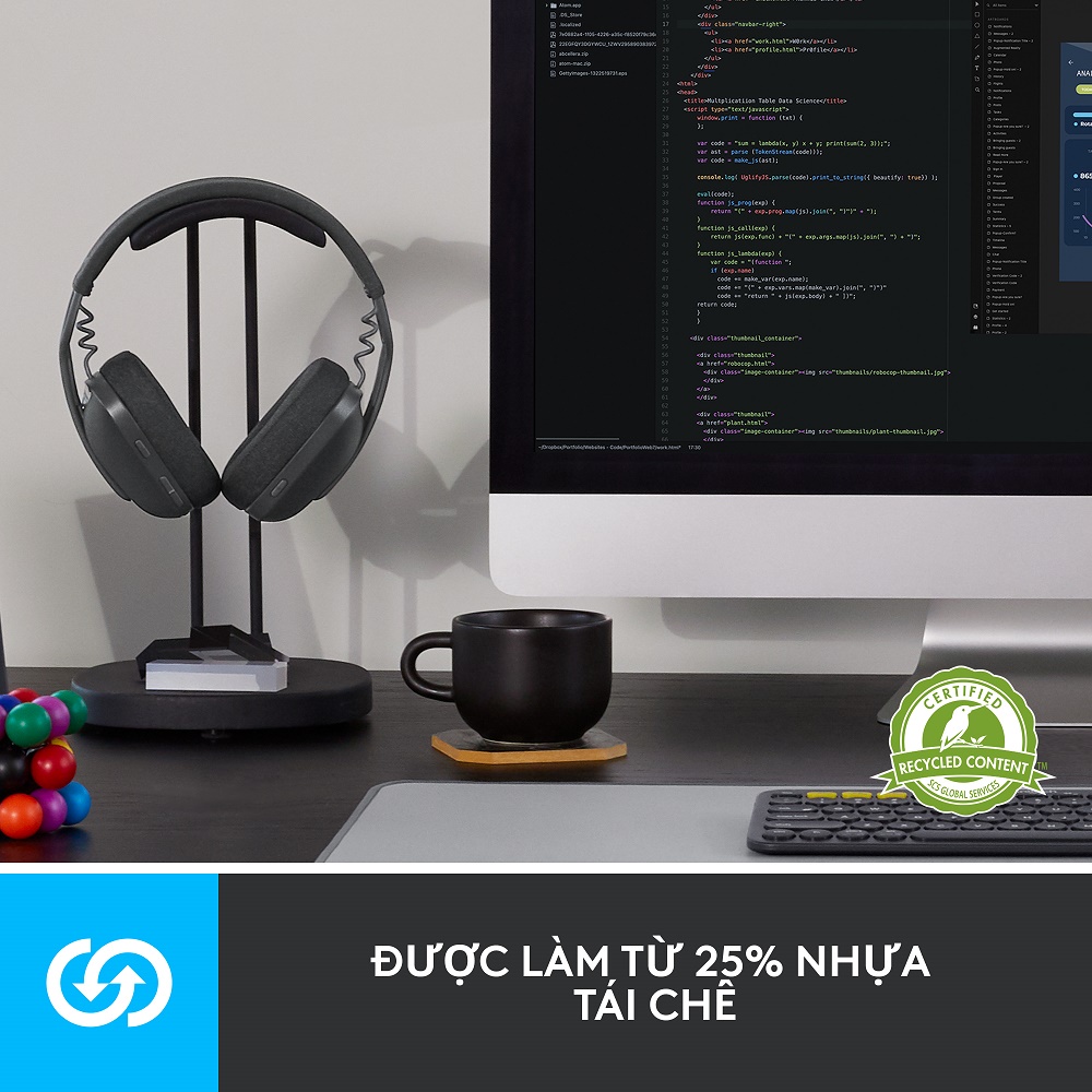 Tai nghe không dây Logitech Zone Vibe 100 - Nhẹ, micrô khử ồn, Bluetooth đa điểm, Teams, Google Meet, Zoom, Mac/PC