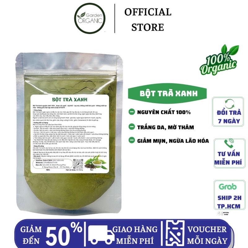 Bột trà xanh sấy lạnh nguyên chất 100% - ngăn ngừa mụn, trắng da, kiểm soát dầu, se khít lỗ chân lông | BỘT Natural