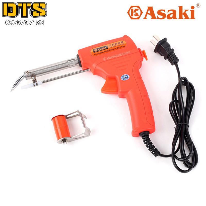 Mỏ hàn điện tử dạng súng, tự động đẩy thiếc Asaki AK-9095 60W - Nóng nhanh, mối hàn đẹp - Tặng thiếc &amp; nhựa thông