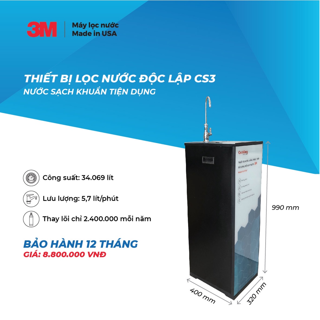 Máy Lọc Nước Độc Lập 3M CS3 (Sử Dụng 3M Brew120)