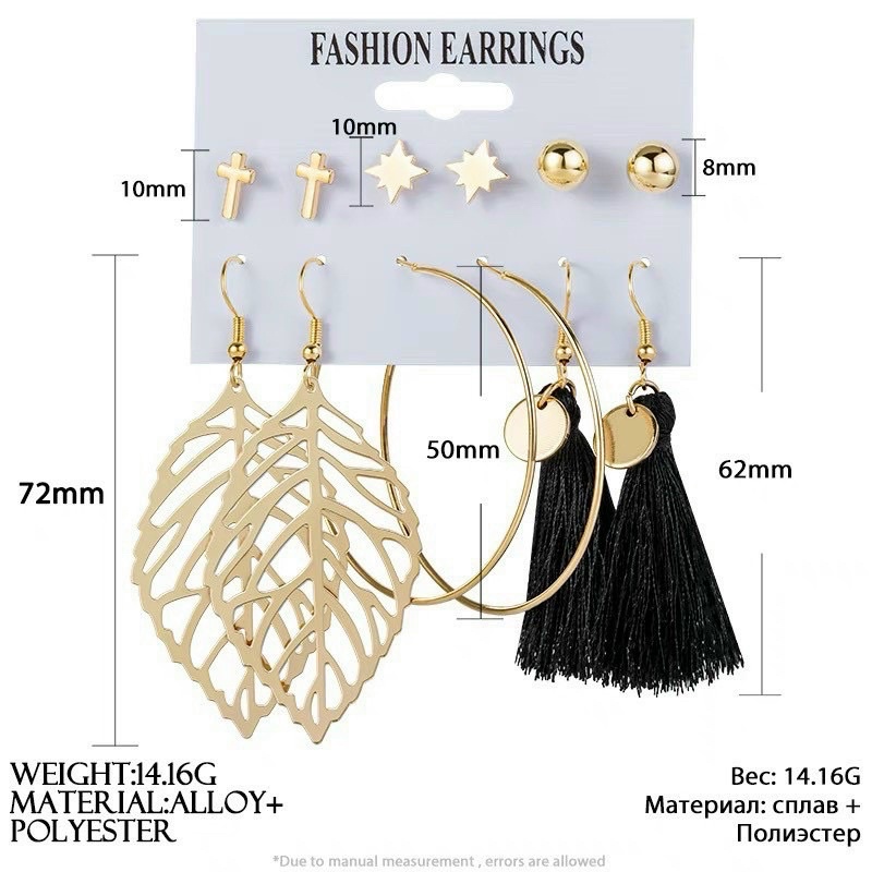 SÉT 6 ĐÔI KHUYÊN TAI FASHION CÓ TUA ĐEN