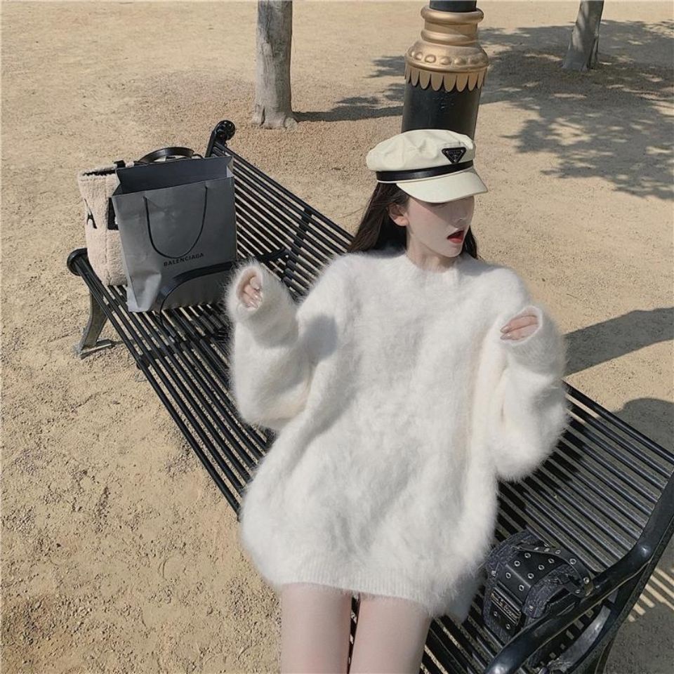 Áo Sweater Dáng Rộng Vải Lông Cừu Thời Trang Thu Đông Cho Nữ