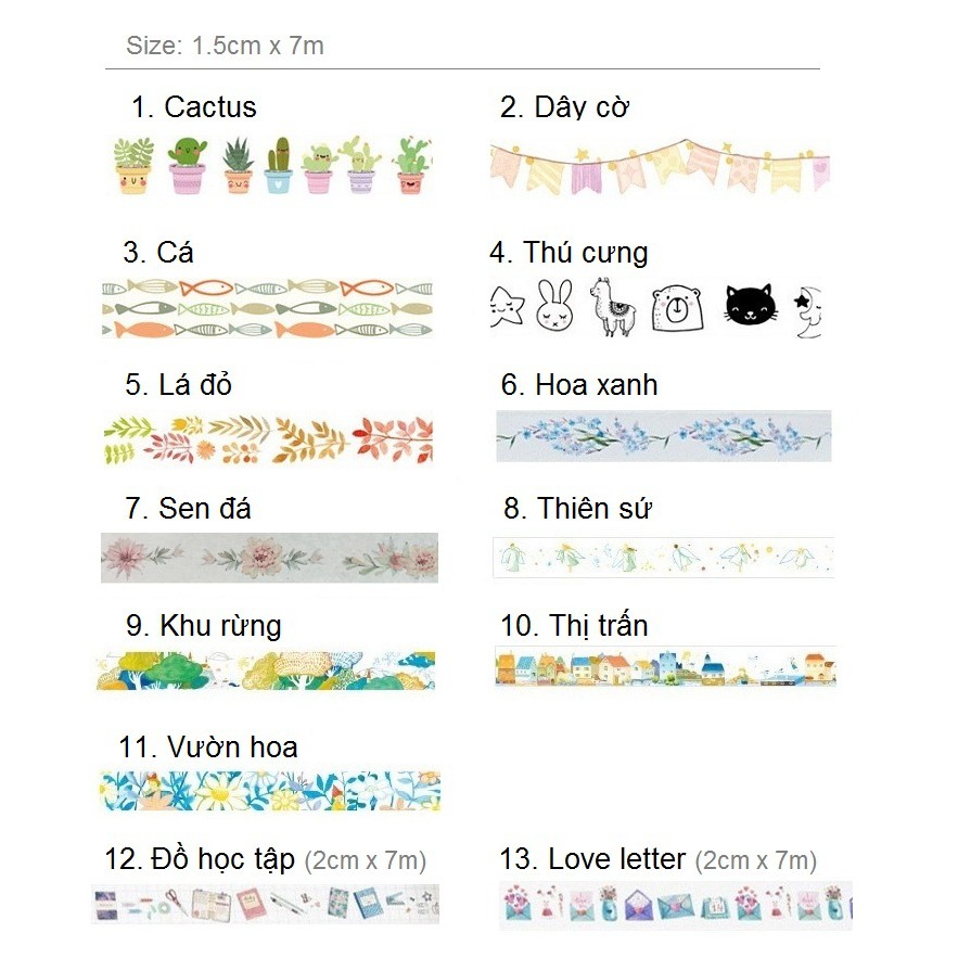 Băng dính washi tape hoa cỏ trang trí planner, bujo, scrapbook cực xinh WST118