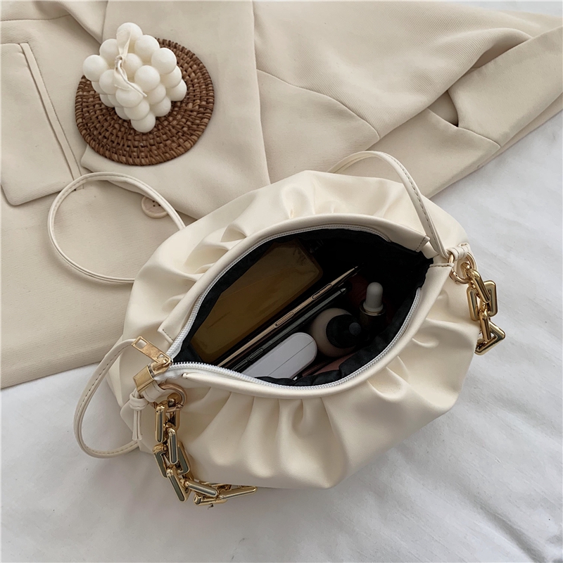 Túi đeo chéo JASMIN NOIR nữ chất liệu dày kiểu nhún bèo phong cách thời trang