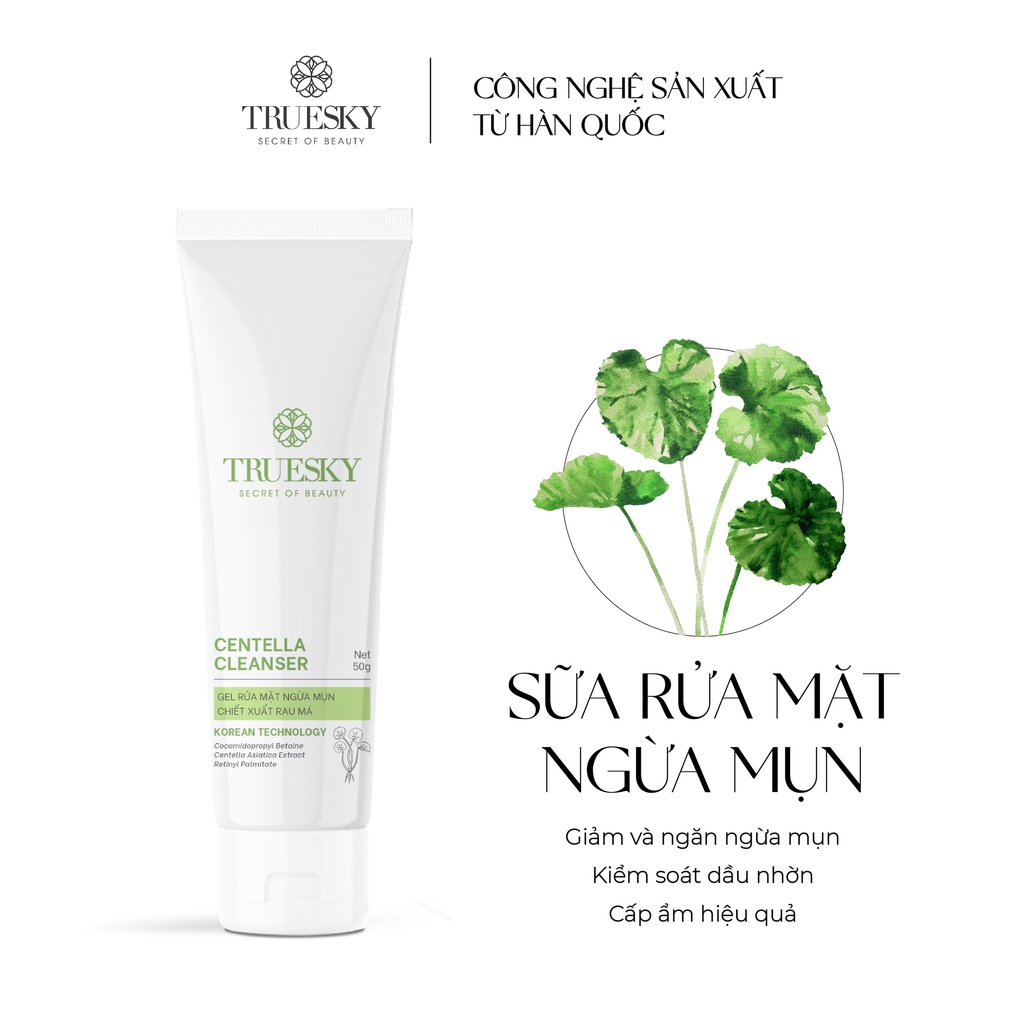 Gel rửa mặt ngăn ngừa mụn Truesky chiết xuất rau má 50g - Centella Cleanser