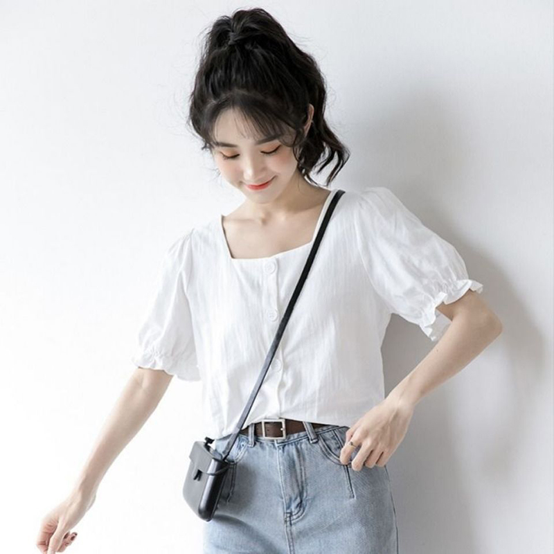 Áo Sơ Mi Tay Ngắn Phồng Form Rộng Thời Trang Mùa Hè 2020 Cho Nữ