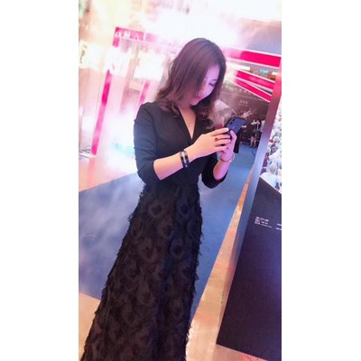 [ẢNH THẬT] Đầm váy dạ hội dự tiệc dài lông công nịt eo cổ V bigsize màu đỏ đen | BigBuy360 - bigbuy360.vn