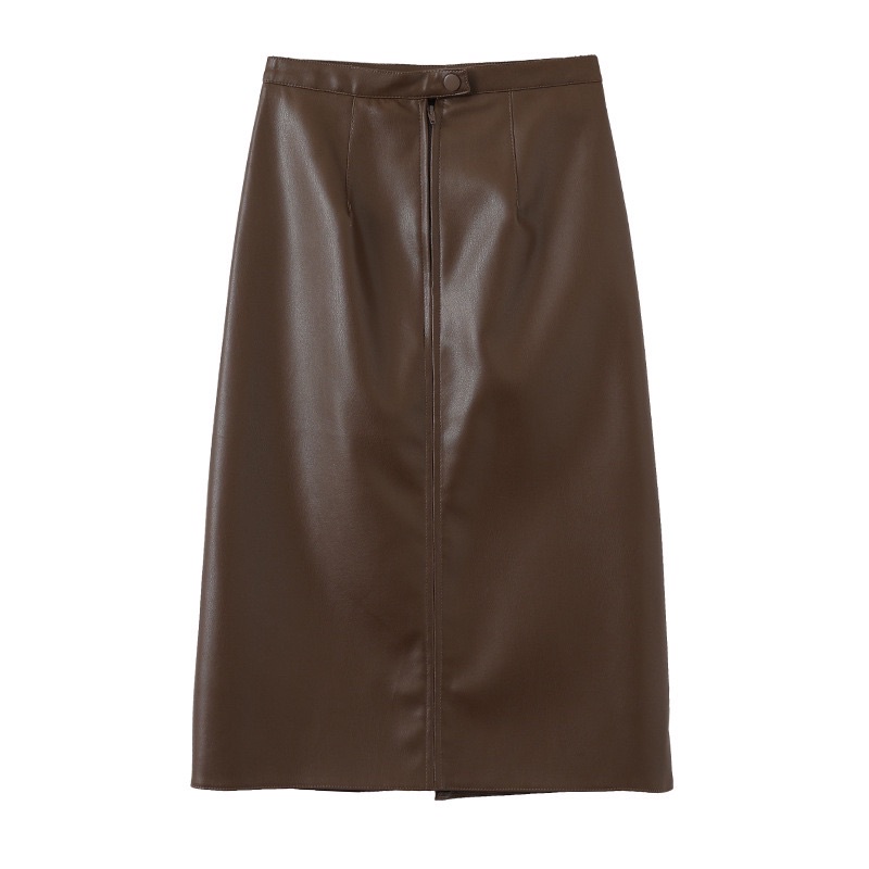 Chân váy da dáng dài midi