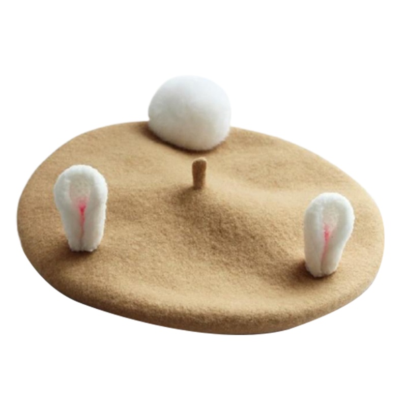 Mũ Beret Len Hình Tai Thỏ Nhỏ Dễ Thương Thời Trang Thu Đông Cho Nữ