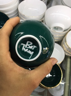 Bát cơm xanh cổ vịt vẽ vàng Bát Tràng