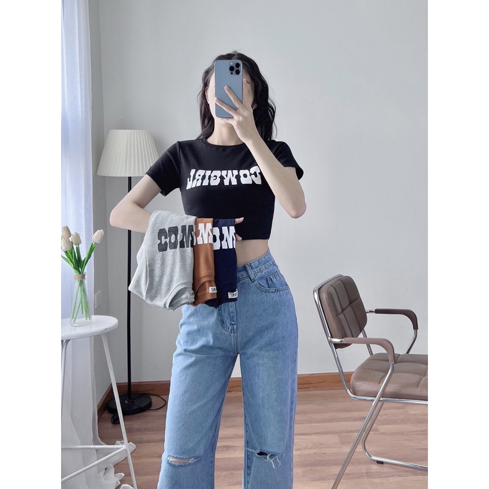 🤍Áo in croptop thun cotton 4 chiều ,3 màu cho phái nữ [ video-ảnh thật ] PHUONGSHOP1812