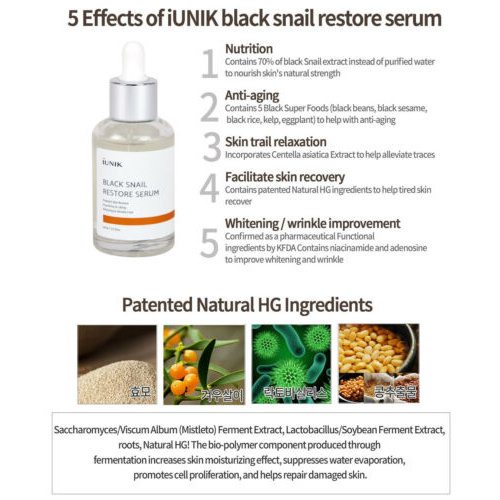 (Hàng Mới Về) Serum Ốc Sên Dưỡng Da 50ml / [iUNIK] Black Snail Restore Serum 50ml