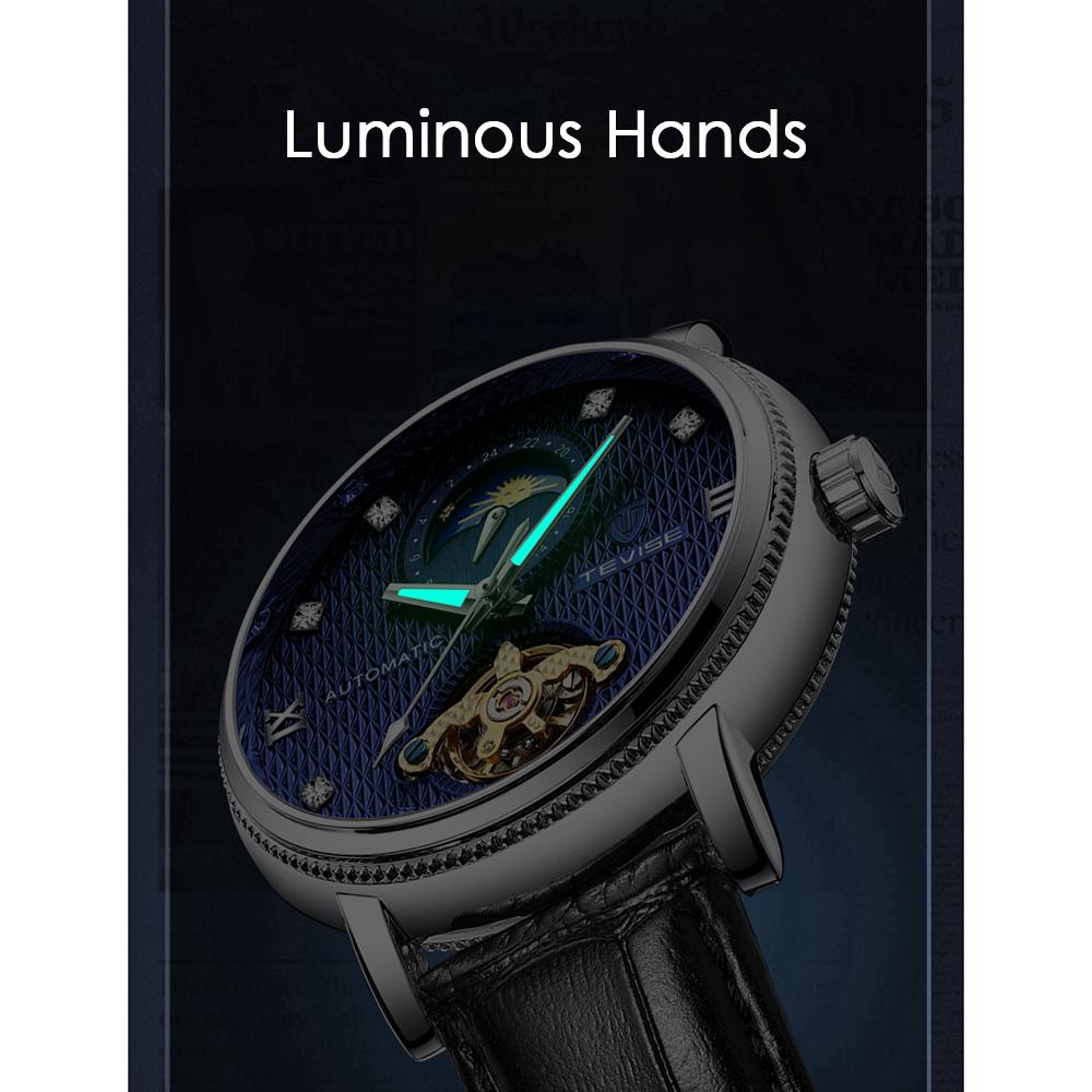 TEVISE T612 Luminous Automatic Mechanical Watches with Leather Strap