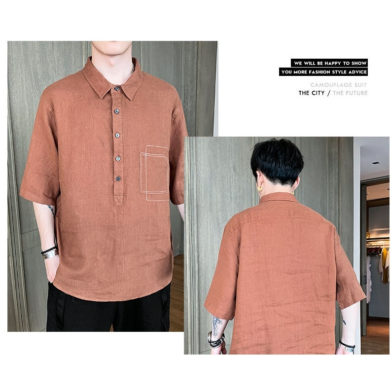 Men's Ins Japanese Shirt Summer Short-Sleeved Shirt Fashion Handsome Handsome Half-Sleeved Shirt Thin Top Summer Fashion