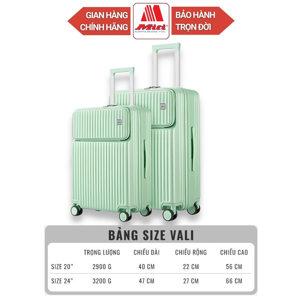 Vali kéo du lịch nhựa PC MITI VL513040 - kích thước 20 inch và 24 inch Sản phẩm chính hãng