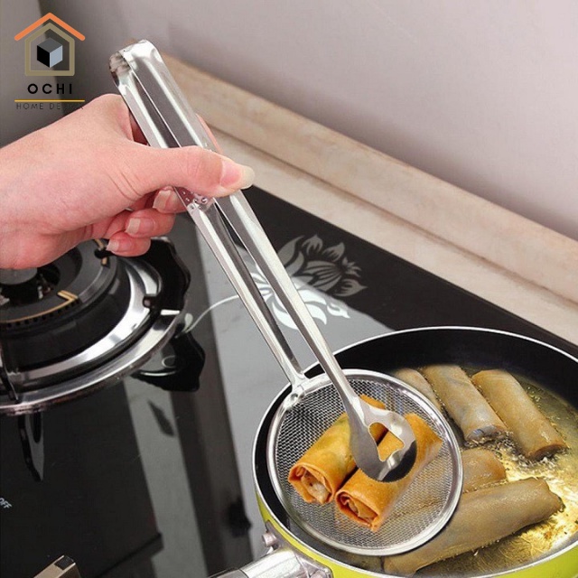 Kẹp vợt đồ chiên 2 in 1, kẹp vợt gắp đồ rán chuyên dụng inox