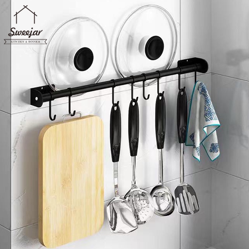 SWEEJAR Kệ Treo Tường Bằng Thép Không Gỉ Kèm Móc Có Thể Tháo Rời Tiện Dụng Cho Nhà Bếp/ Nhà Tắm 40/50/60cm
