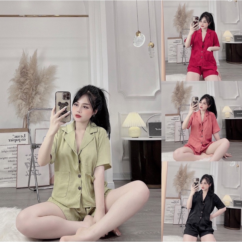 BỘ PIJAMA CHẤT ĐŨI LỤA QUẦN ĐÙI TRƠN HÀNG THIẾT KẾ CAO CẤP