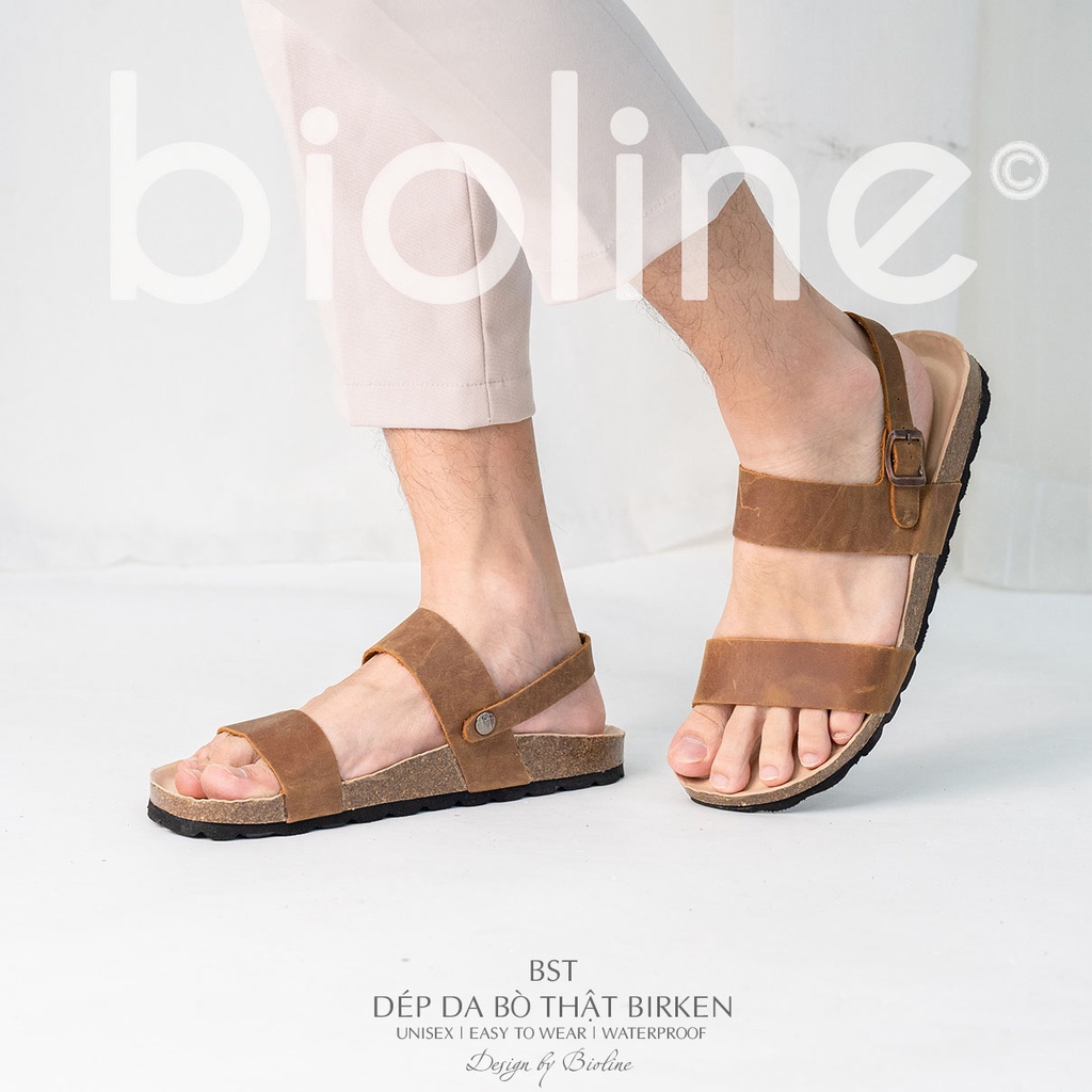 DK15-LÓT CHỐNG NƯỚC-Giày sandal đế trấu Birken da bò thật nam nữ, dép xăng đan công sở, dép đế trấu Bioline D15
