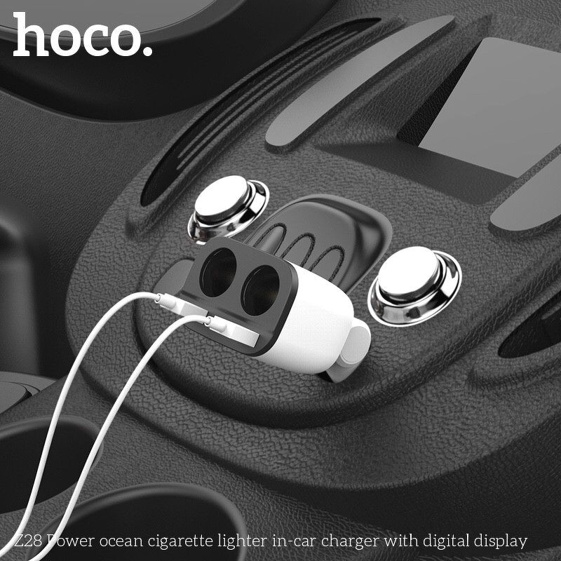 Cốc Sạc Hoco. Z28 Hai Cổng USB Có Màn Hình LED Dành Cho Điện Thoại Di Động iPhone Oppo Dùng Trong Xe Hơi