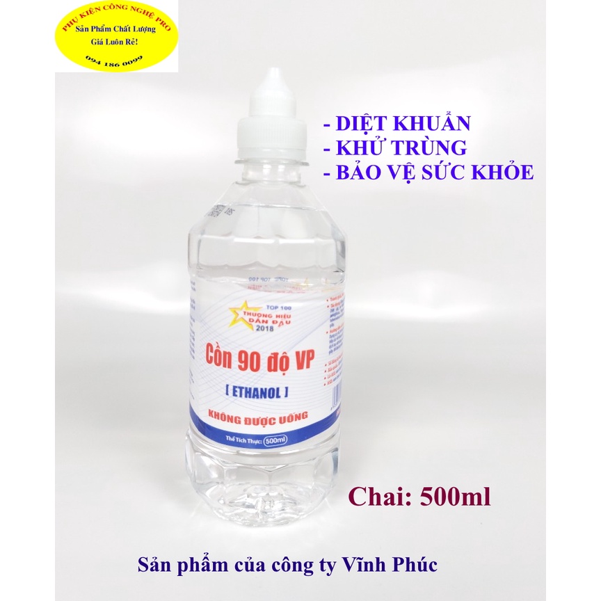 CỒN 90 ĐỘ VP Chai 500ml Không vòi Diệt khuẩn Sát trùng vết thương Bảo vệ sức khỏe Thương hiệu Vĩnh phúc Sản xuất tại VN