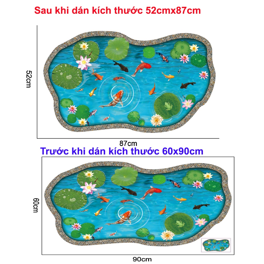 Decan dán tường 3D, tranh dán tường trang trí phòng Ao Sen Cá AY9260