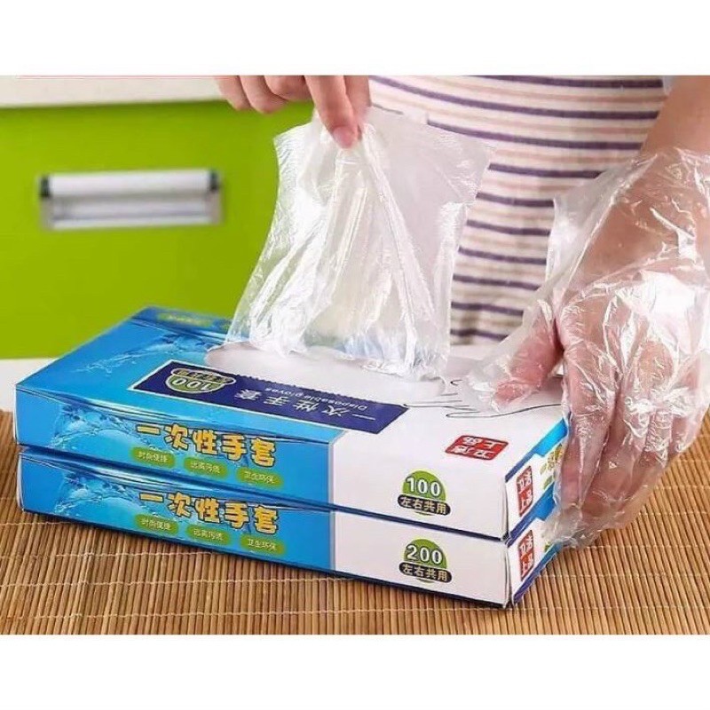 HỘP 100 BAO TAY NYLON DÙNG 1 LẦN, găng tay làm bếp, ăn hải sản, dùng nhà hàng
