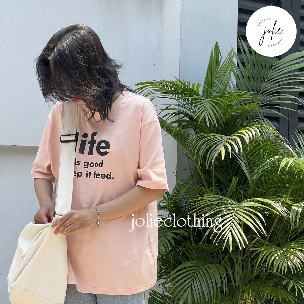 Áo thun tay lỡ, Áo phông nữ form rộng dáng Unisex/Ulzzang mặc lẻ cặp nhóm hoạ tiết in chữ life, chất cotton 100%