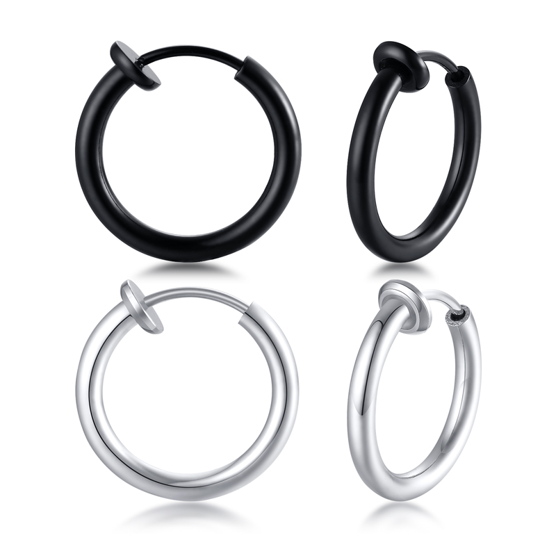 1pair Punk Titanium Steel Ear Clip Earrings for Men Women Print Pattern Black No Pierced Fake Ear Circle New Pop Jewelry