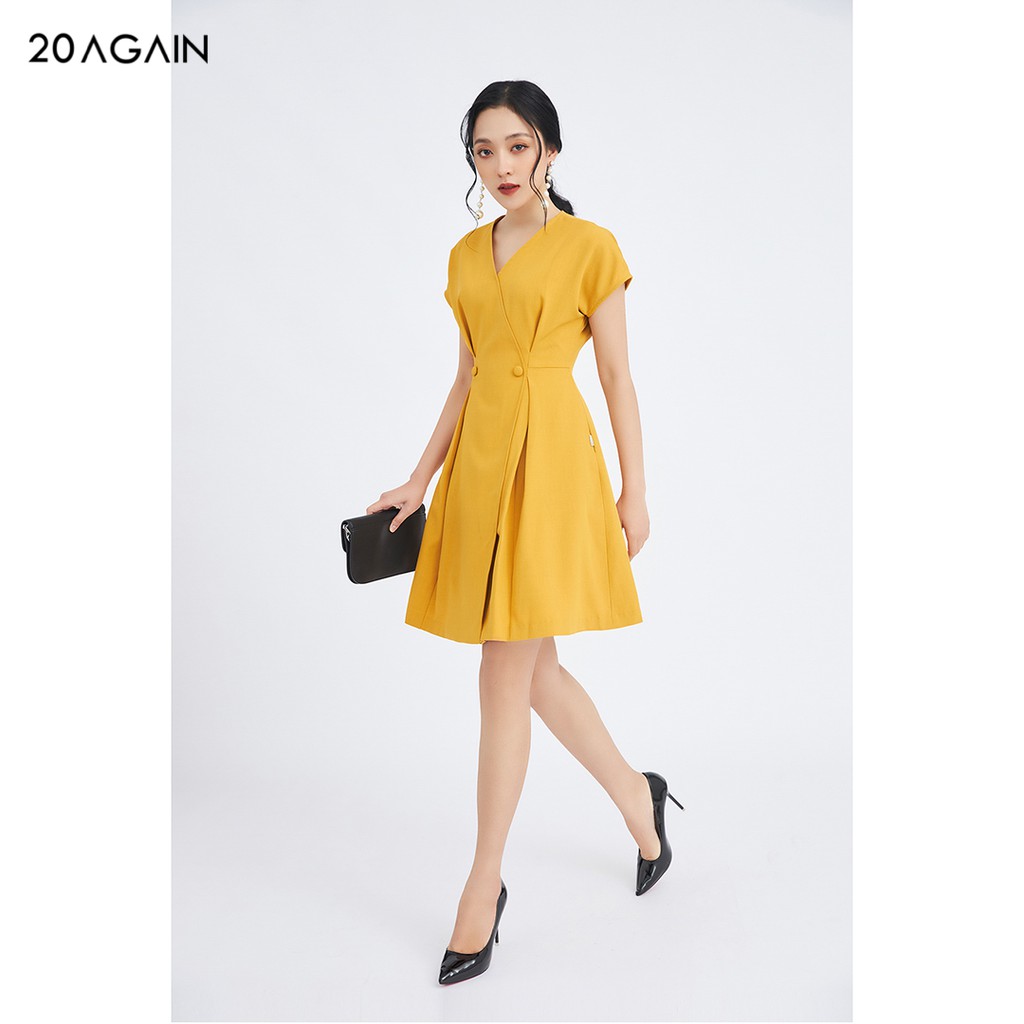 Đầm váy nữ công sở 20AGAIN đủ màu, đủ size, thiết kế ngắn tay liền vai vạt chéo DEA1118