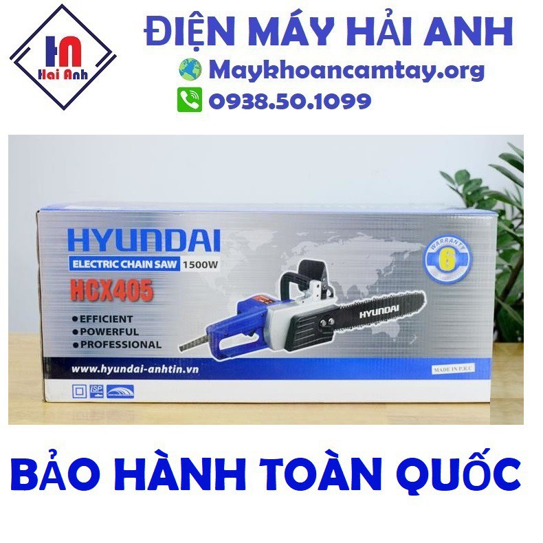 Máy cưa xích mini chạy điện Hyundai HCX405 chính hãng, lam 40cm, công suất 1500W mạnh mẽ, động cơ bền bỉ. BH 6 tháng