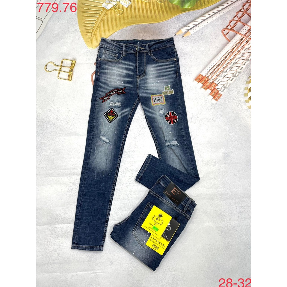 Quần jean dài nam đen vải denim rách form thêu Logo cao cấp chất bò vải dày đẹp co giãn hàng mới nhất của NGHĨA 79 STORE