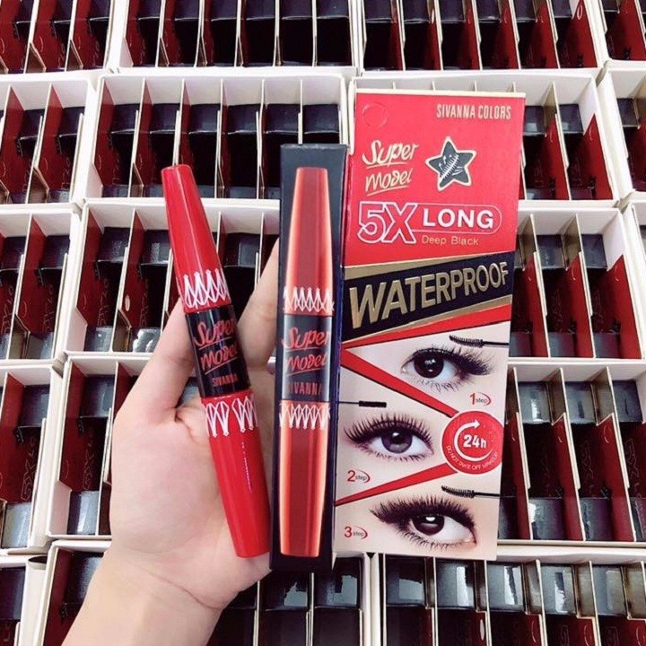 Mascara 2 đầu Sivanna Colors Super Model 5X Long Deep Black uốn cong và làm dày, dài mi.
