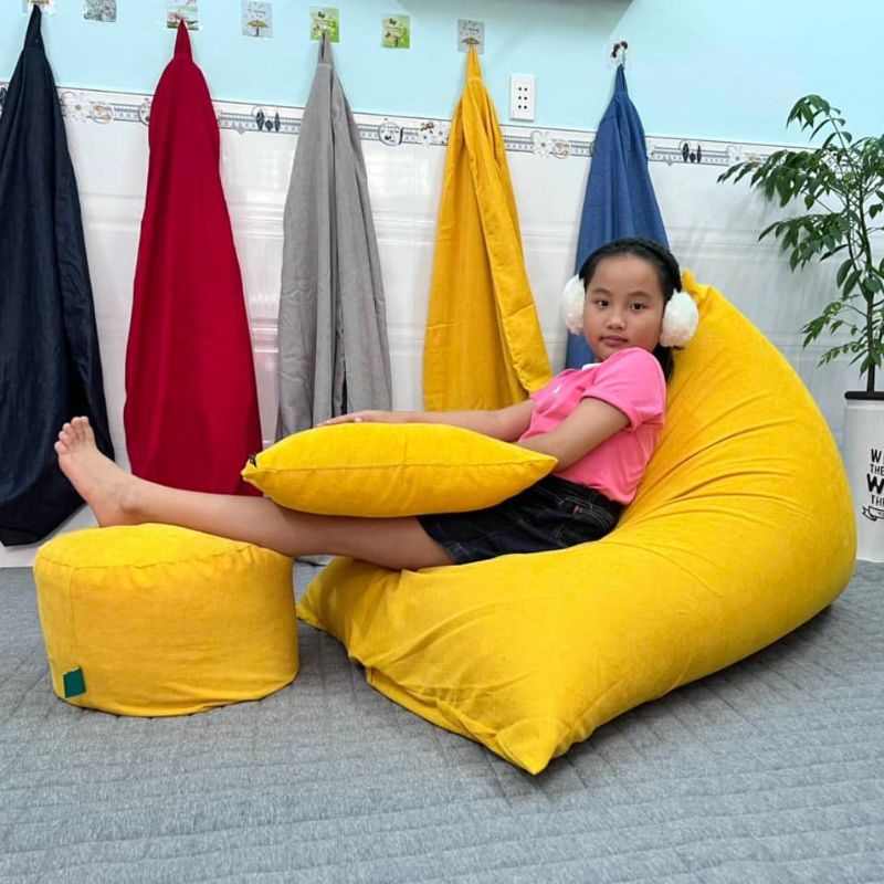 Ghế lười hạt xốp 3ii Home hình kim tự tháp size XL 120x140cm L 100x120cm M 80x100cm vải nhung gân cao cấp mềm mại êm ái