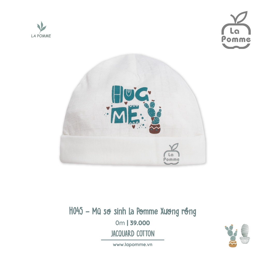 [CHÍNH HÃNG] Set bao tay bao chân bo ống, mũ và yếm xương rồng trắng/mint La Pomme