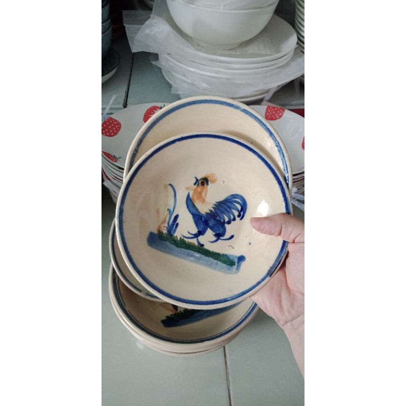 <Video SP> Dĩa Đá Xưa Con Gà Tròn Cạn 15*3cm <Họa tiết vẽ tay>