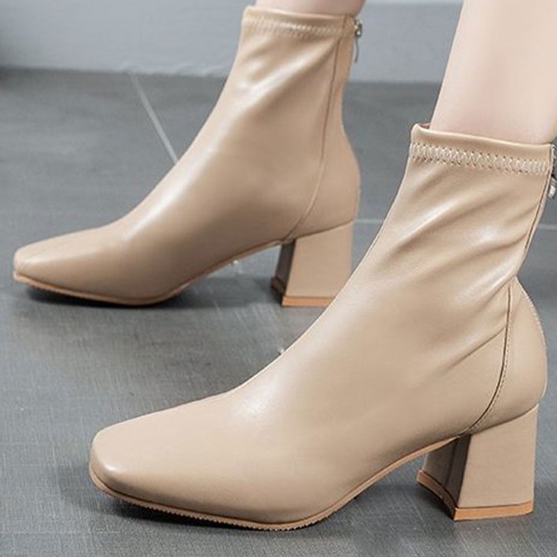 Giày bốt Martin RENBEN mũi vuông gót dày co giãn phong cách Anh Quốc thời trang thu đông