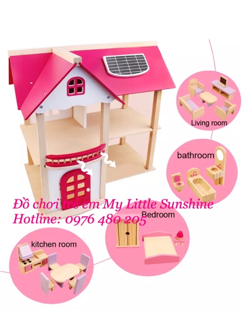 Nhà búp bê Barbie 2 tầng bằng gỗ cỡ lớn cho Bé [ có nội thất]