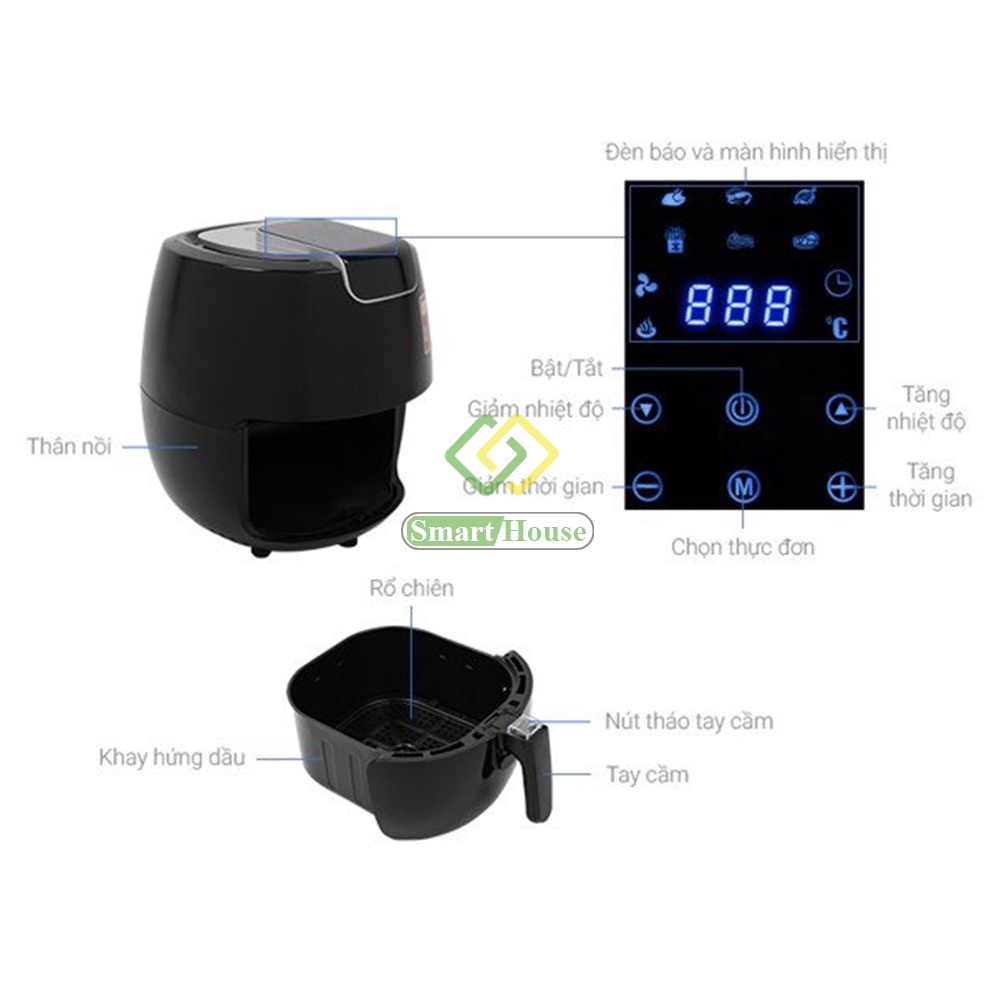 Nồi Chiên Không Dầu Mishio MK165 5.5L Nồi Chiên Điện Tử Màu Đen