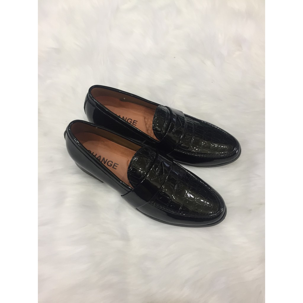 Giầy  tây giày lười nam hàn quốc bóng đen dập vân | BigBuy360 - bigbuy360.vn