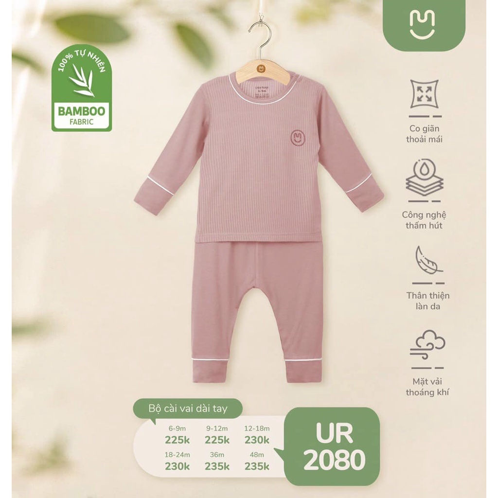 Bộ Uala Rogo dài tay Bamboo cao cấp mềm mịn thoáng mát thấm hút tốt trơn gân chìm cho bé trai bé gái 2080
